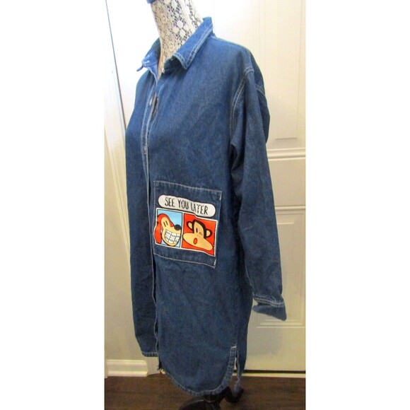 Paul Frank Denim Dress Vintage Blue Button Front Shirt Dress Side Slits Size M - Picture 5 of 9